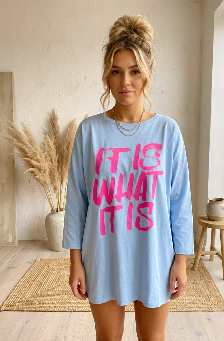 Oversize-Shirt „It is what it is“ – 3/4-Arm Statement Shirt