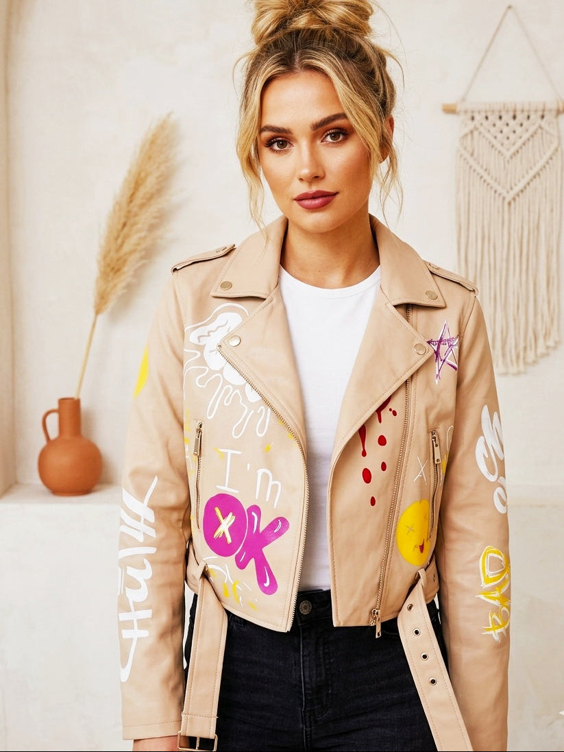 🎨 Graffiti-Bikerjacke aus Lederimitat – Urban Statement Piece