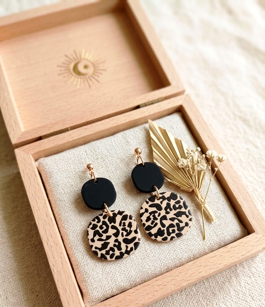 Statement Ohrringe "Wild Elegance" – Boho Ohrhänger mit Leopardenmuster & Schwarz