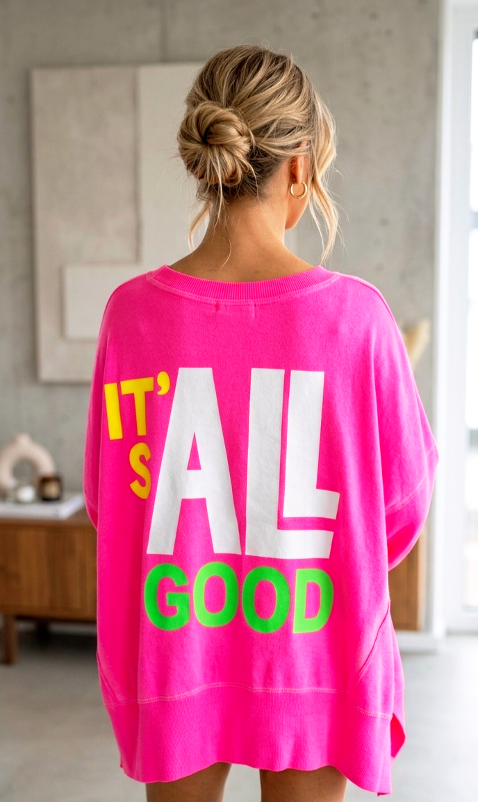 Oversize Hoodie – Cosy & Stylish | Weiß / Pink | Onesize S–XL