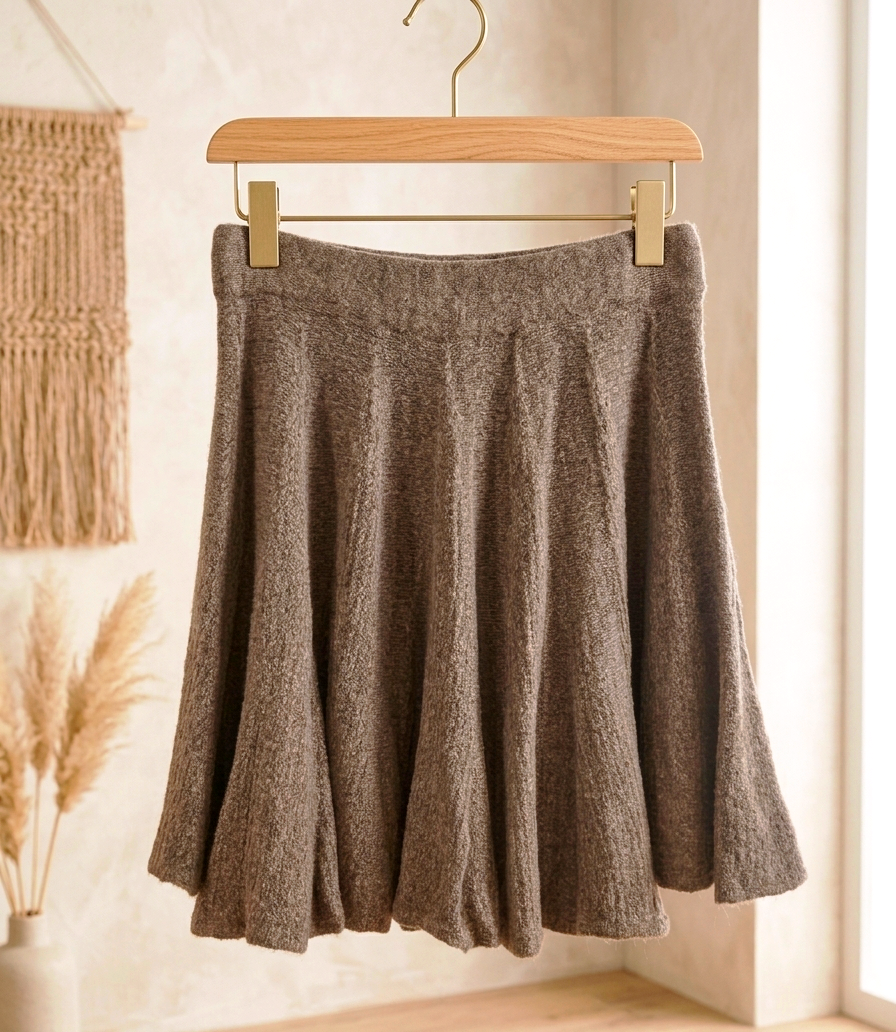 Ultra-Weicher Strickrock | Skater A-Linien | One Size S-L | Creme & Braun