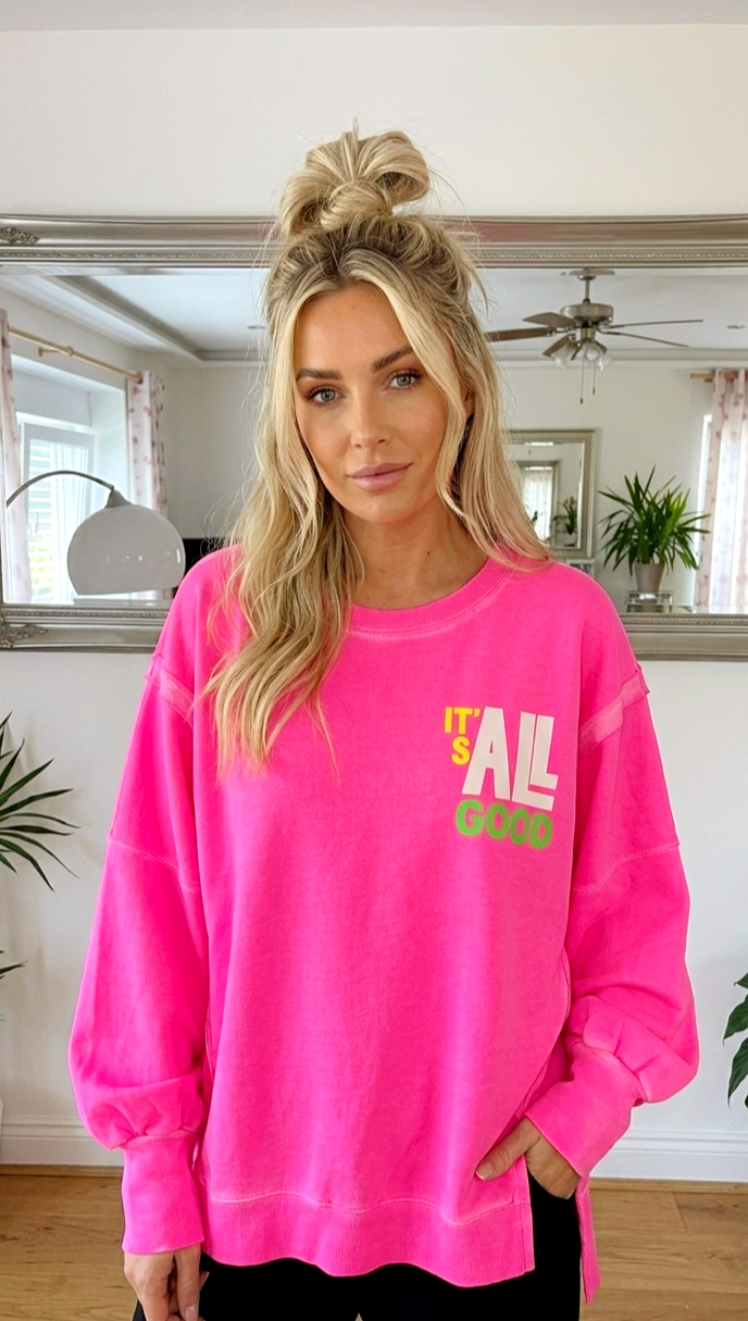 Oversize Hoodie – Cosy & Stylish | Weiß / Pink | Onesize S–XL