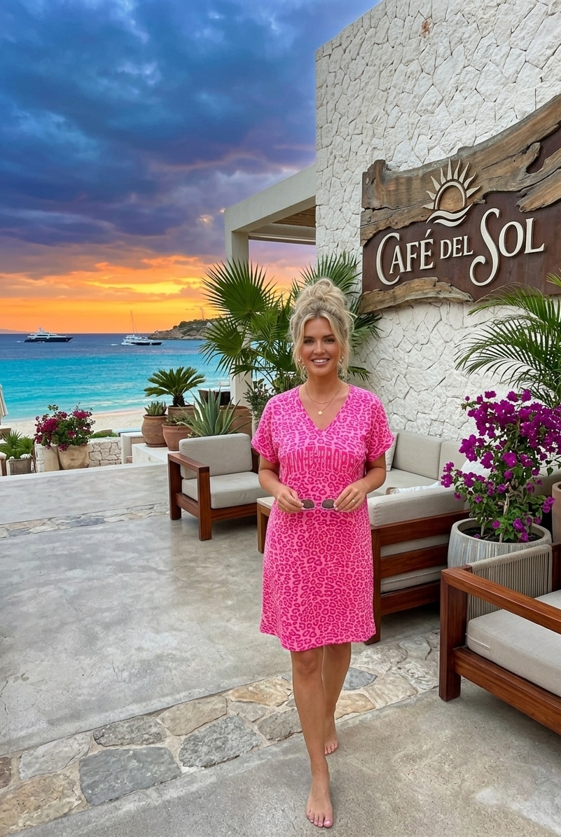 T-Shirt Kleid Saint Tropez mit Leoprint – Lässiges Sommerkleid in Pink & Gelb-Orange | Gr. S-L