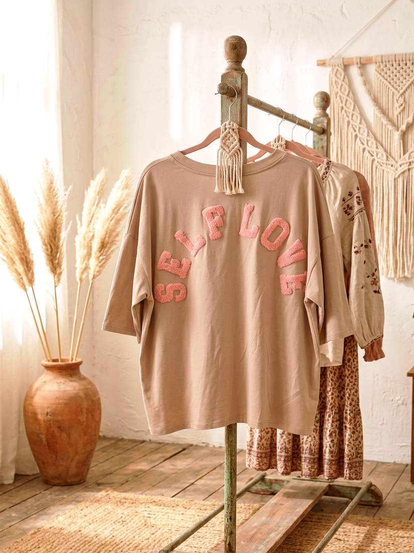 "Self Love" Oversized T-Shirt – Beige | Onesize S–L