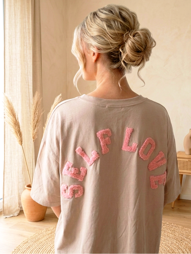 "Self Love" Oversized T-Shirt – Beige | Onesize S–L