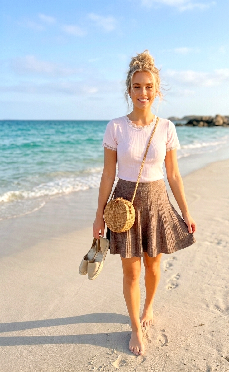 Ripp-T-Shirt mit Spitze | Romantik Style | Blush Rosa | One Size S-M