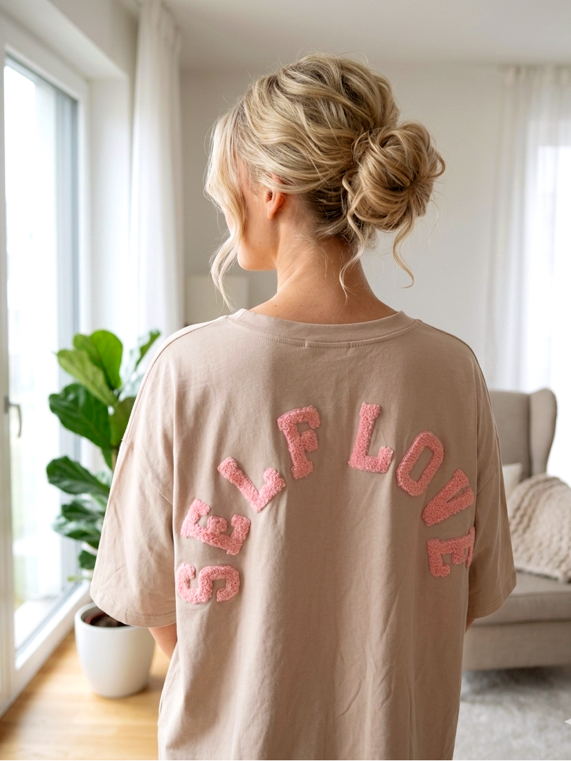 "Self Love" Oversized T-Shirt – Beige | Onesize S–L