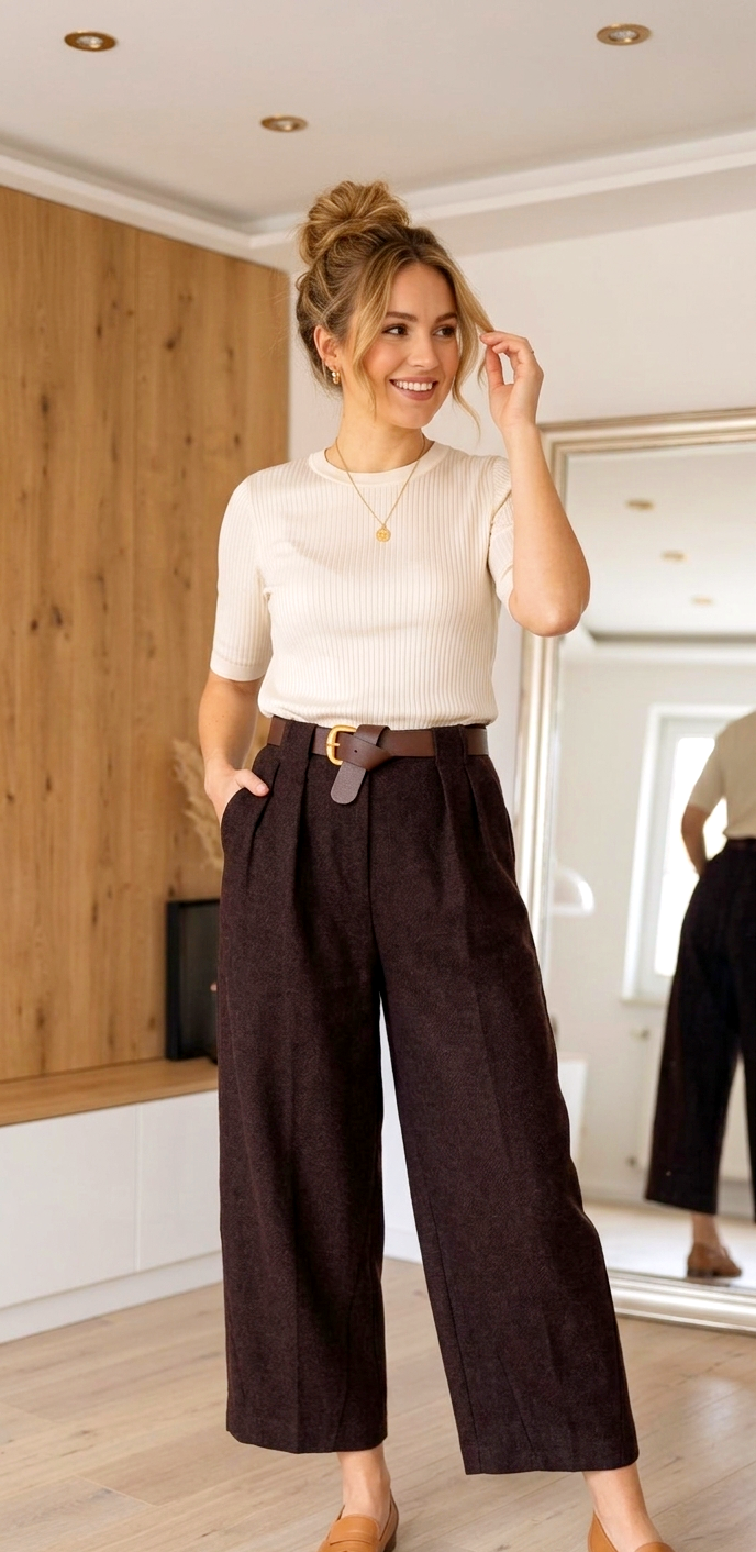 Elegante High-Waist Culotte in Dunkelbraun | S–L