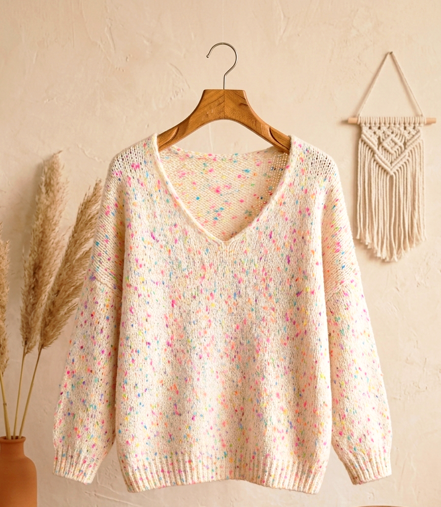 Cosy Confetti Oversized Pullover | V-Ausschnitt | One Size S-L | Pastell Bunt