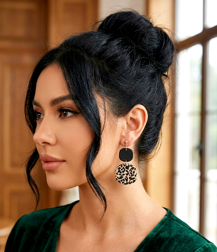 Statement Ohrringe "Wild Elegance" – Boho Ohrhänger mit Leopardenmuster & Schwarz
