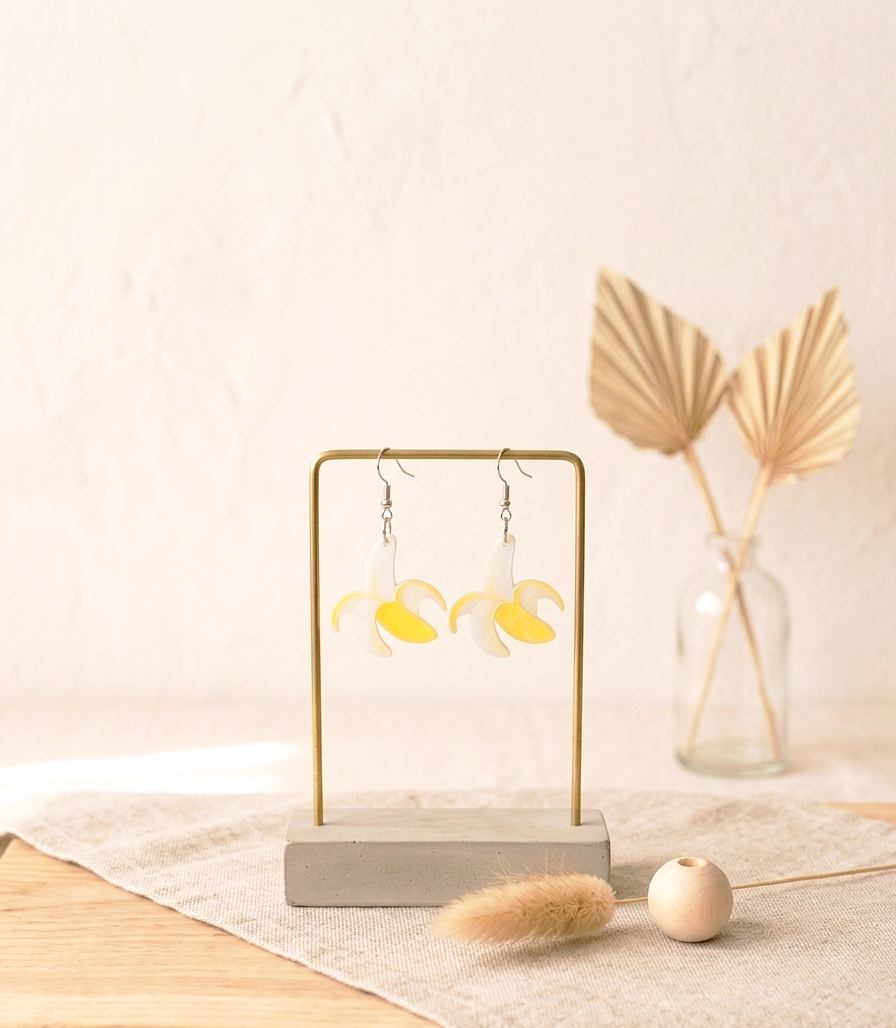 Bananen-Mond Ohrringe aus Acryl – Trendiger Boho Sommer Schmuck für Damen