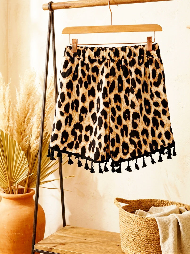 Boho Leo-Shorts mit Quasten | Damen Sommerhose