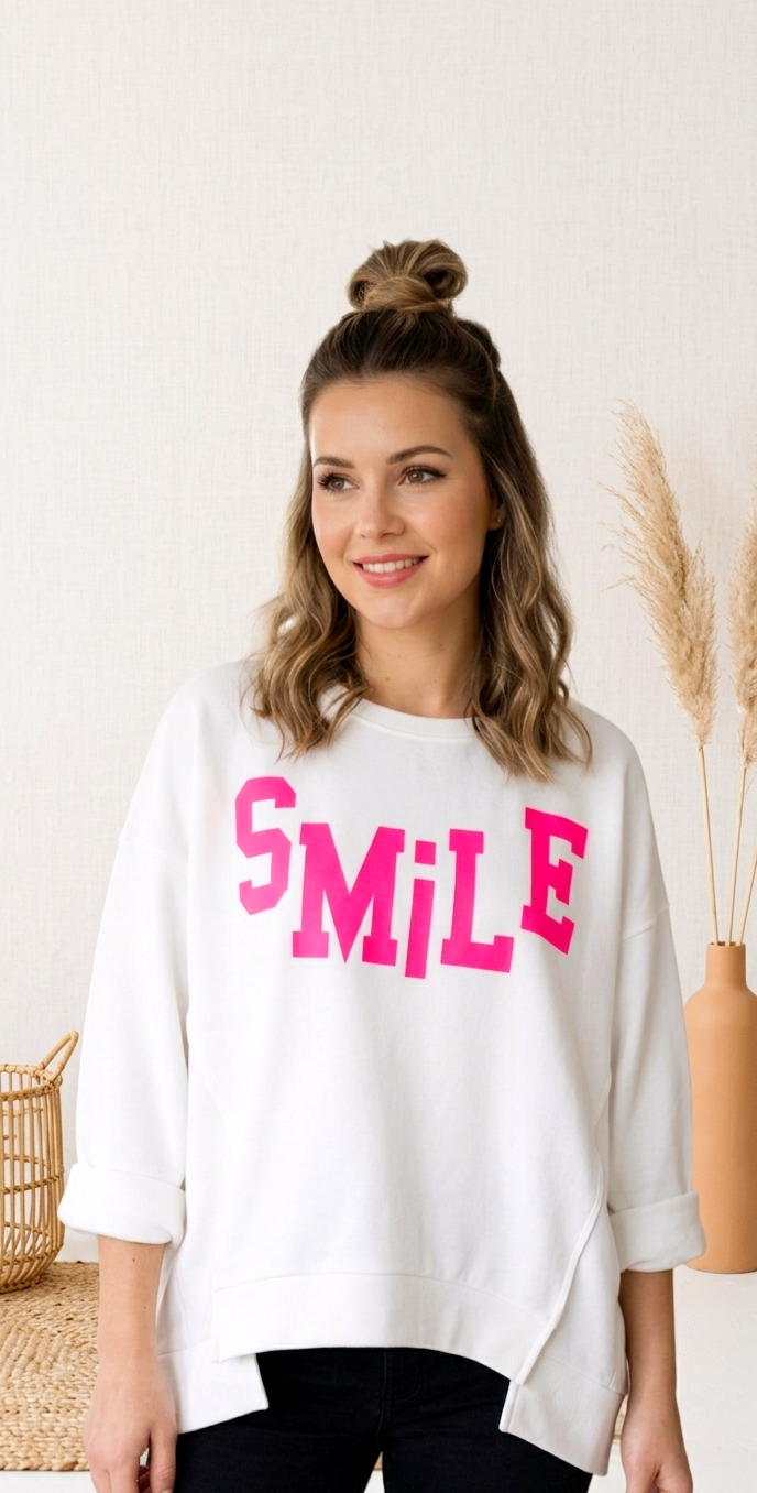 Oversize Sweater "SMILE" 💖 Statement-Print in Pink | Athleisure