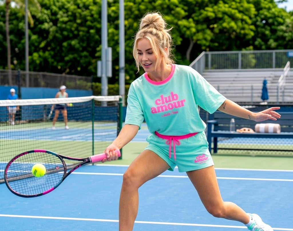 Trendiges 2-Teiler „Club Amour“ Sommer Set | Mint & Neon-Pink | Gr. S-L