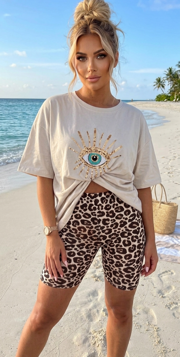 Kurze Damen Leggings "Leo Print" – Stylische Biker Shorts (Größe S)