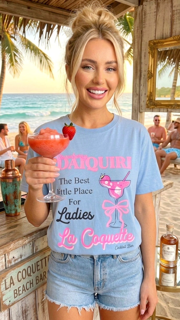 Oversize Shirt "La Coquette Strawberry Daiquiri" 🍓 Baby Blue | One Size S–L