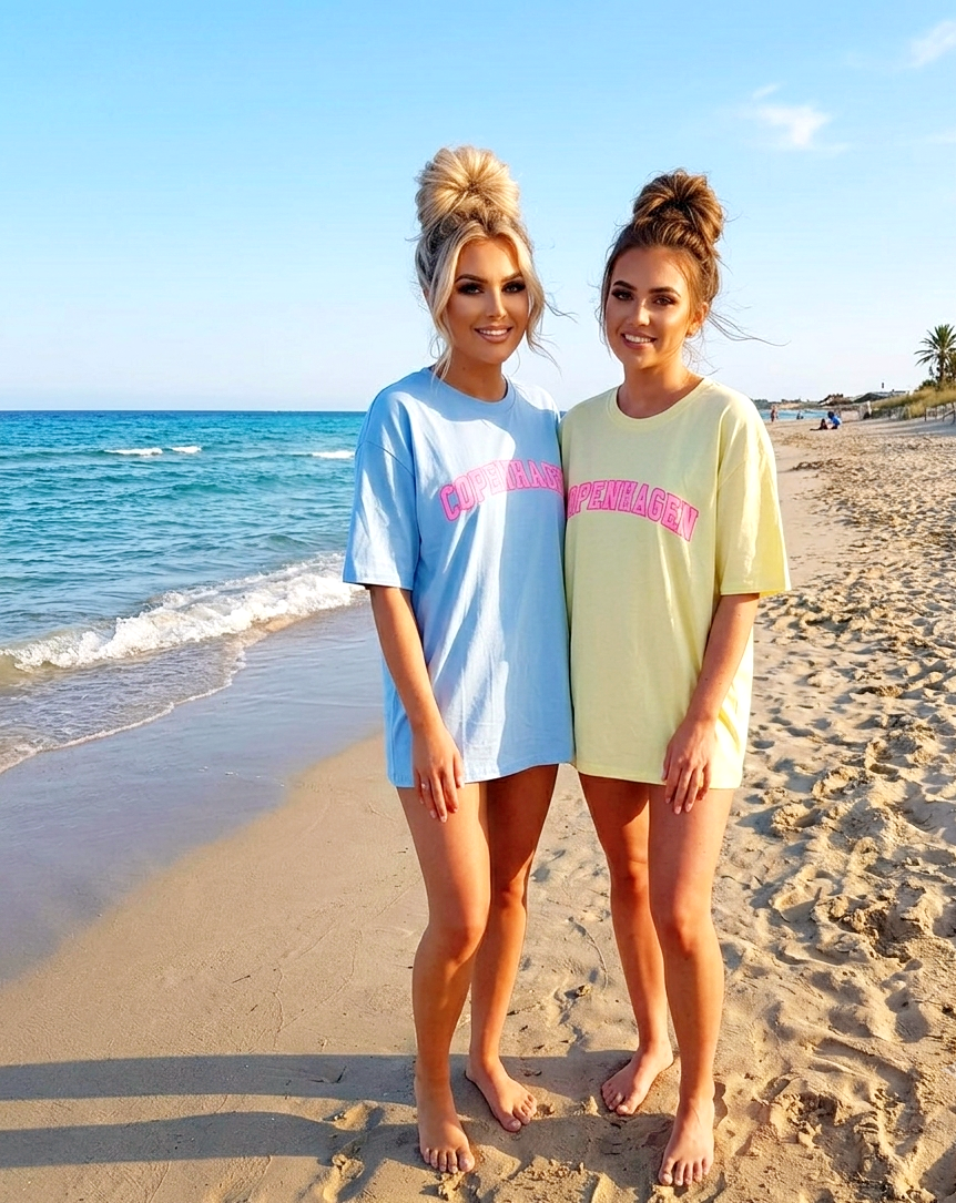 Oversize Statement T-Shirt "COPENHAGEN" – Lässiges T-Shirt-Kleid in Pastell (Damen)