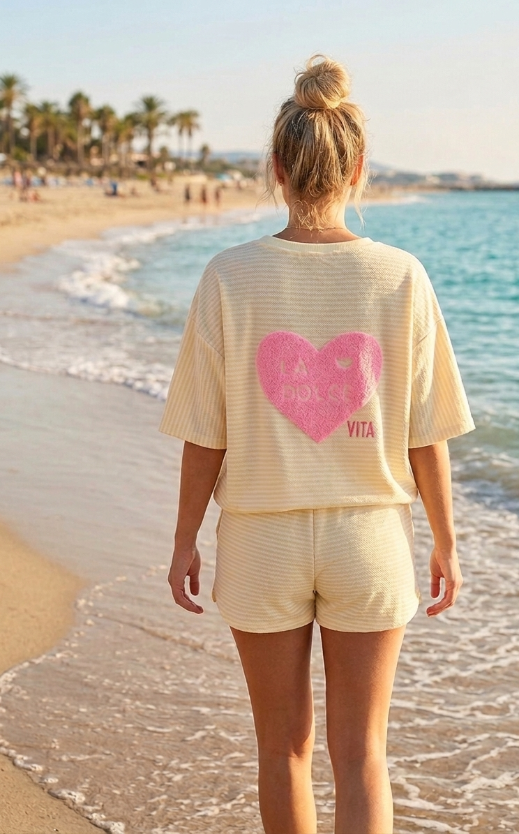 Sommer-Set "La Dolce Vita" | Shirt & Shorts | Gelb Pink | One Size S-L