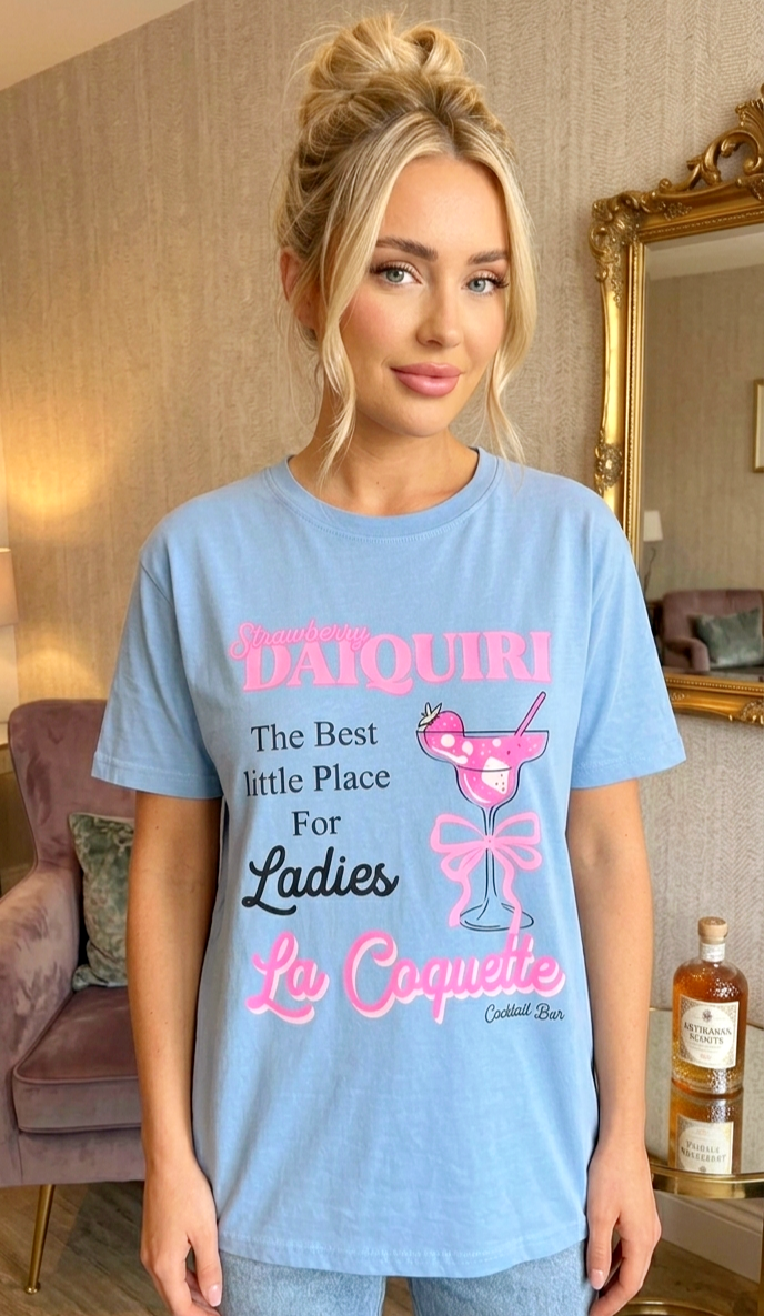 Oversize Shirt "La Coquette Strawberry Daiquiri" 🍓 Baby Blue | One Size S–L
