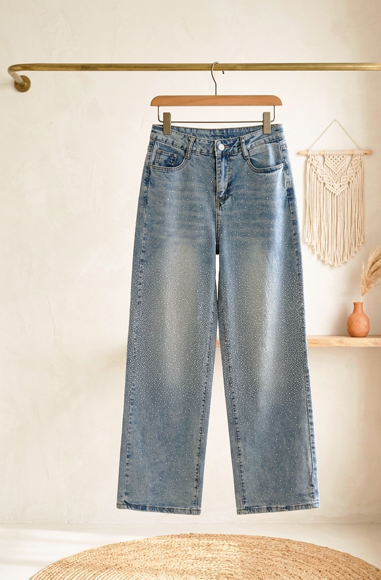 Glitzer-Jeans – Funkelnder Strass-Besatz | Denim | Größe S