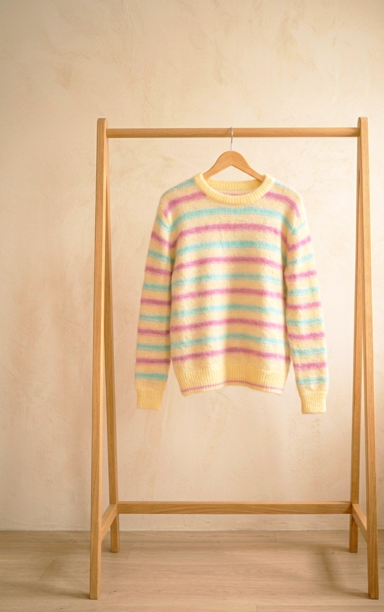 Pastell-Strickpullover Gestreift | Flauschig Kuschelig | One Size S-L | Gelb Rosa Blau