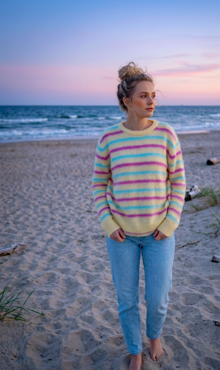 Pastell-Strickpullover Gestreift | Flauschig Kuschelig | One Size S-L | Gelb Rosa Blau