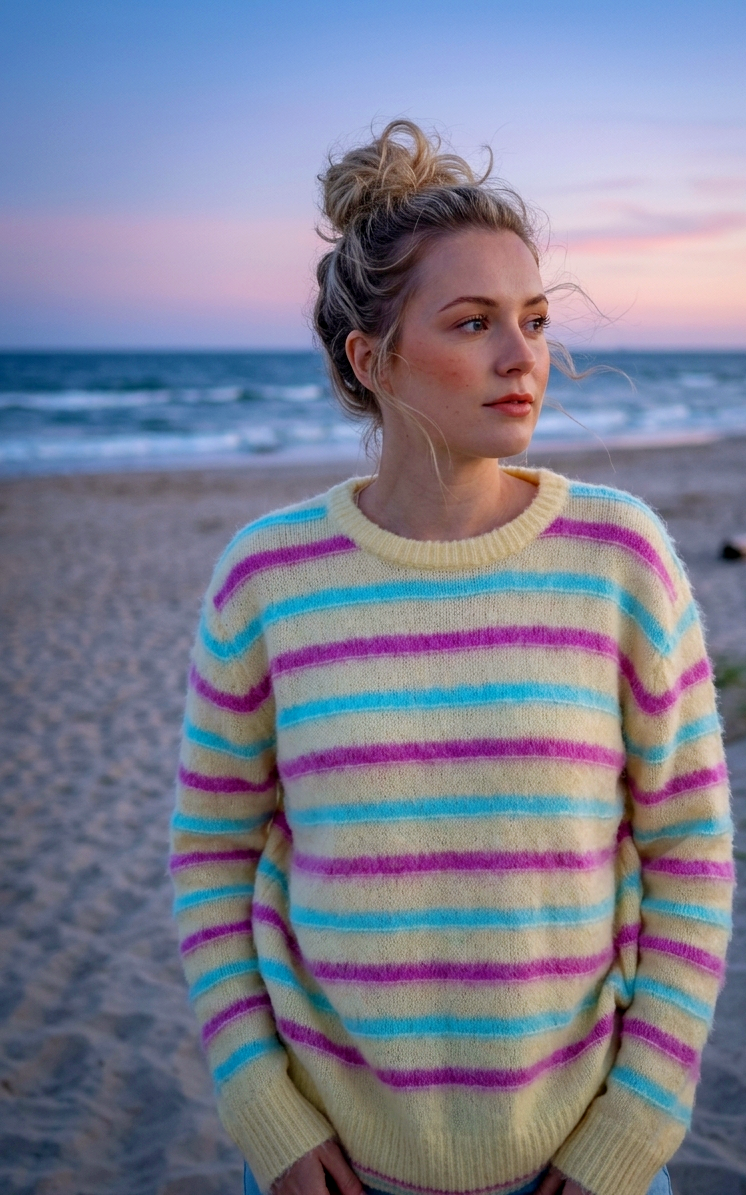 Pastell-Strickpullover Gestreift | Flauschig Kuschelig | One Size S-L | Gelb Rosa Blau