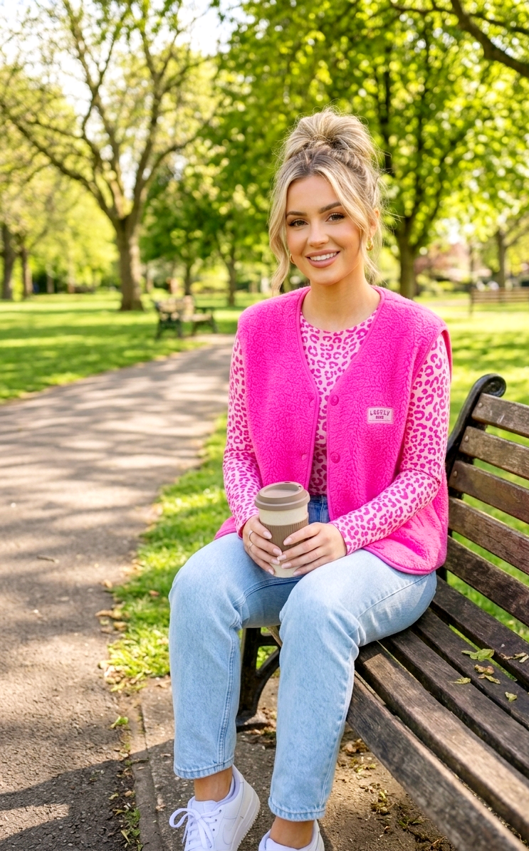 Auffällige Teddy-Fleece Weste in Hot Pink – Lässiger Layering-Look (Gr. S–L)