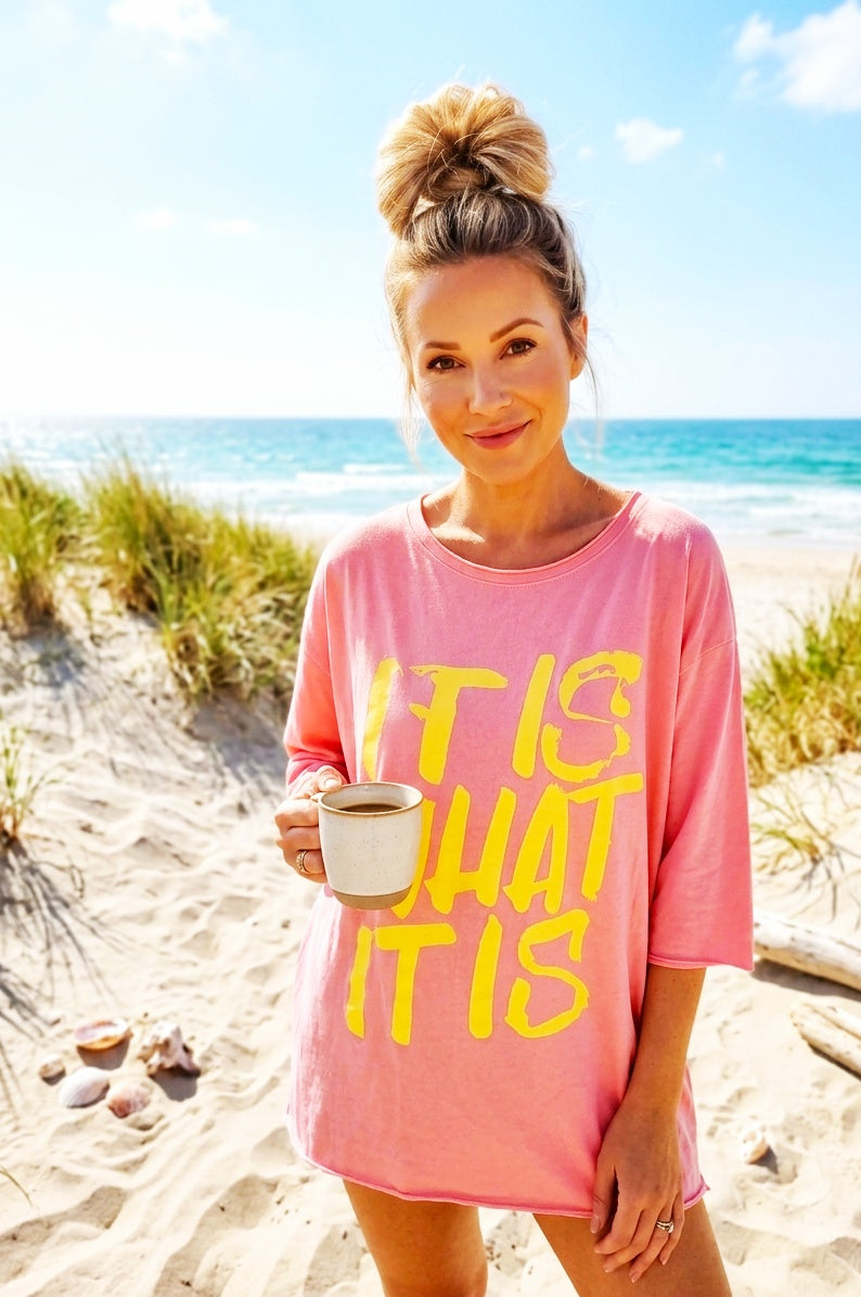 Oversize-Shirt „It is what it is“ – 3/4-Arm Statement Shirt