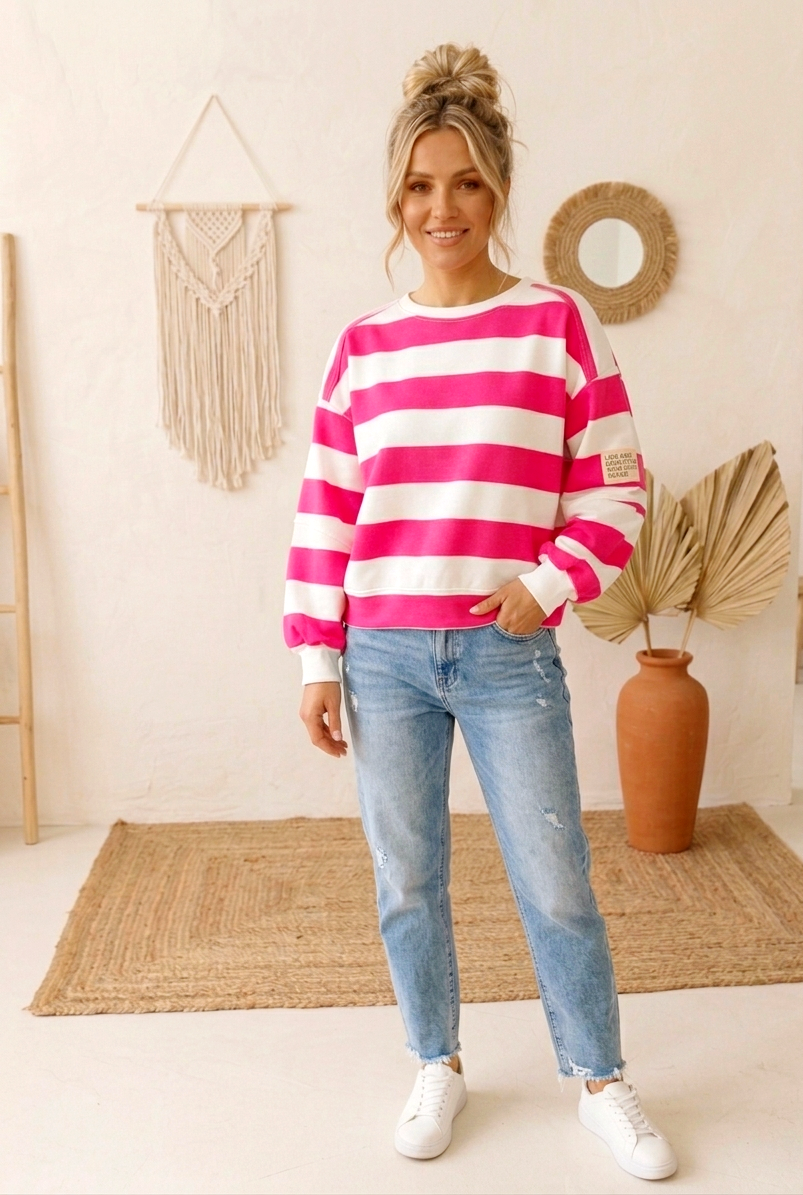 Streifen-Sweater Pink-Weiß – Oversized Pullover Damen