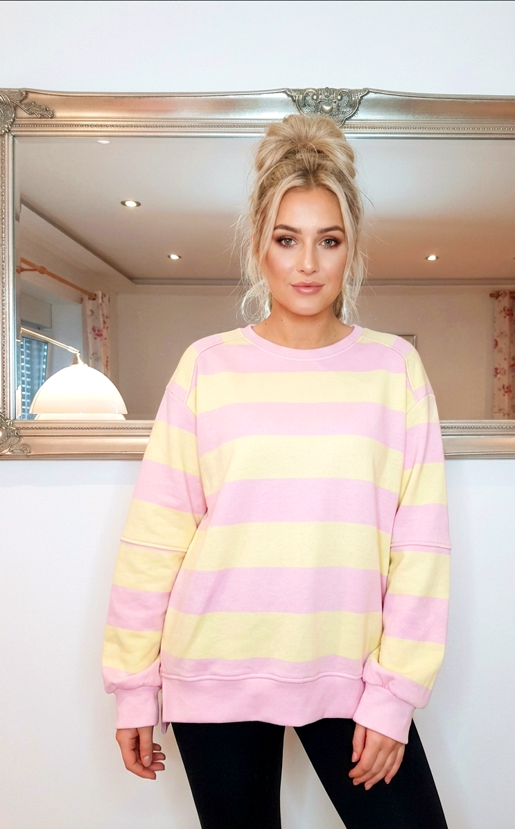 Oversize Pastell Pullover – Gestreifter Sommerpullover in Gelb/Rosa & Mint/Rosa