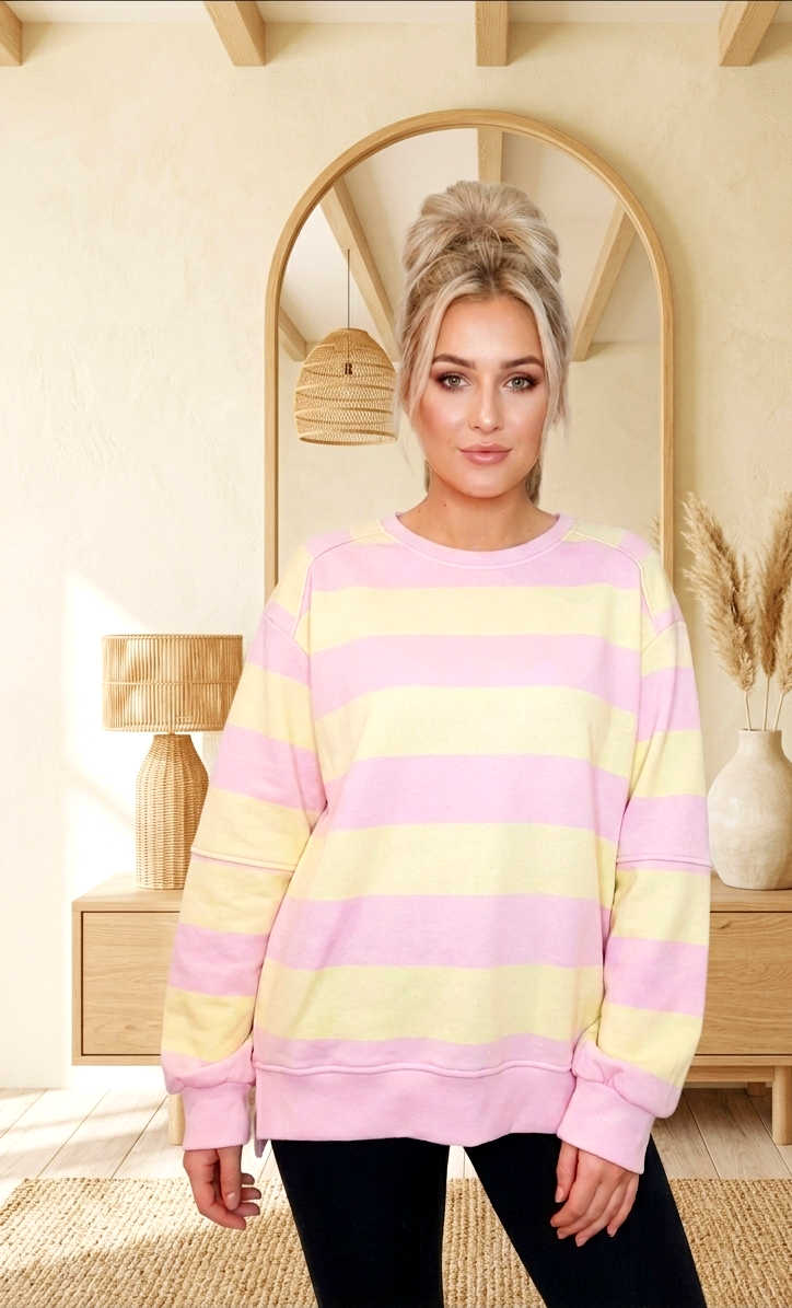 Oversize Pastell Pullover – Gestreifter Sommerpullover in Gelb/Rosa & Mint/Rosa