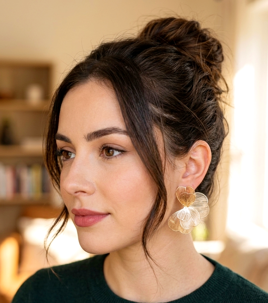Goldfarbene 3D Blüten Ohrstecker im Boho-Chic 🌸✨