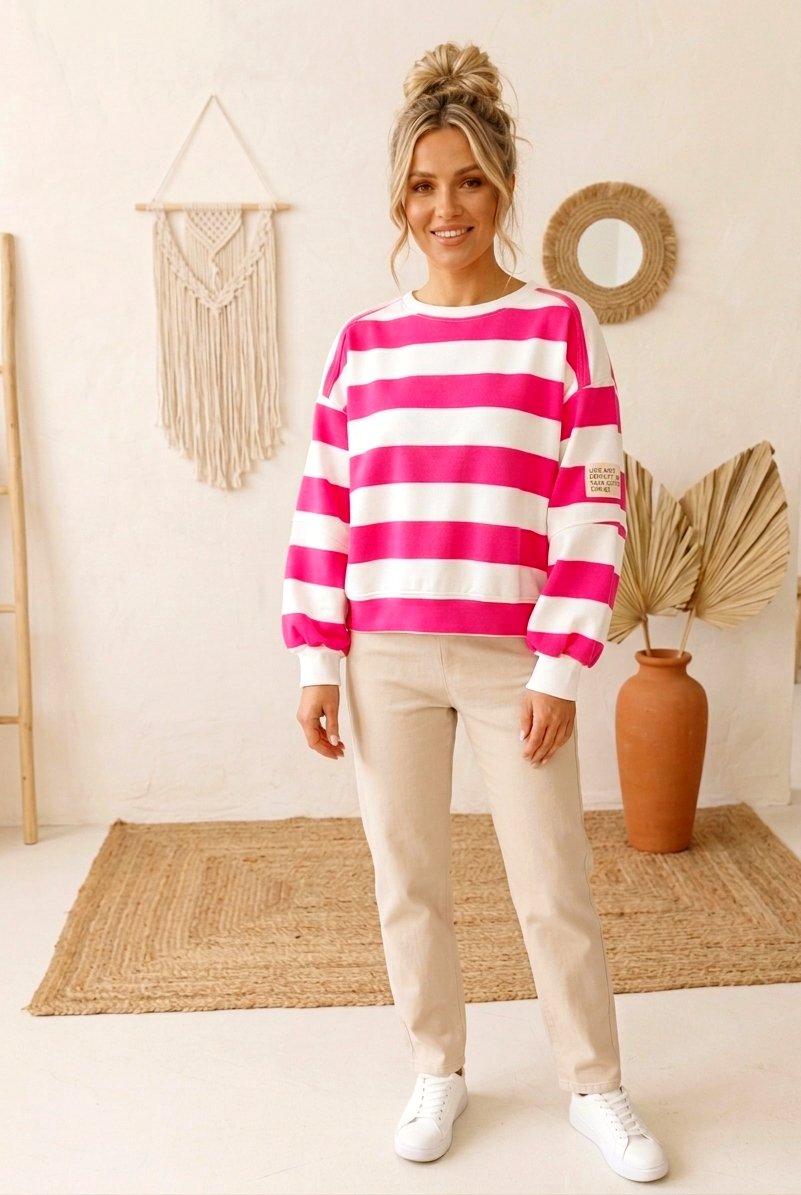 Streifen-Sweater Pink-Weiß – Oversized Pullover Damen