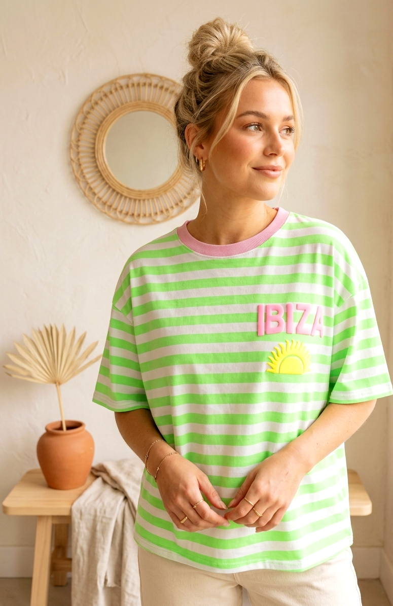 Oversize T-Shirt "Ibiza Vibes" ☀️ Blockstreifen Pink & Rosa | One Size bis L