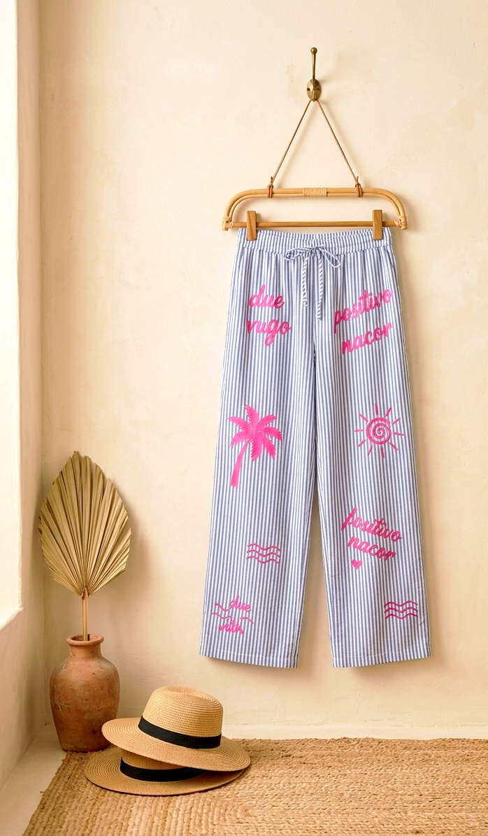 Luftige Sommer-Stoffhose Streifen & Prints | Hellblau Rosa Beige | One Size S-L