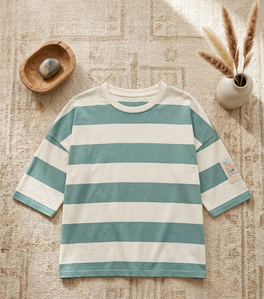 Gestreiftes Oversize T-Shirt Blockstreifen | Rosa-Weiß & Blau-Cremeweiß | One Size S-L