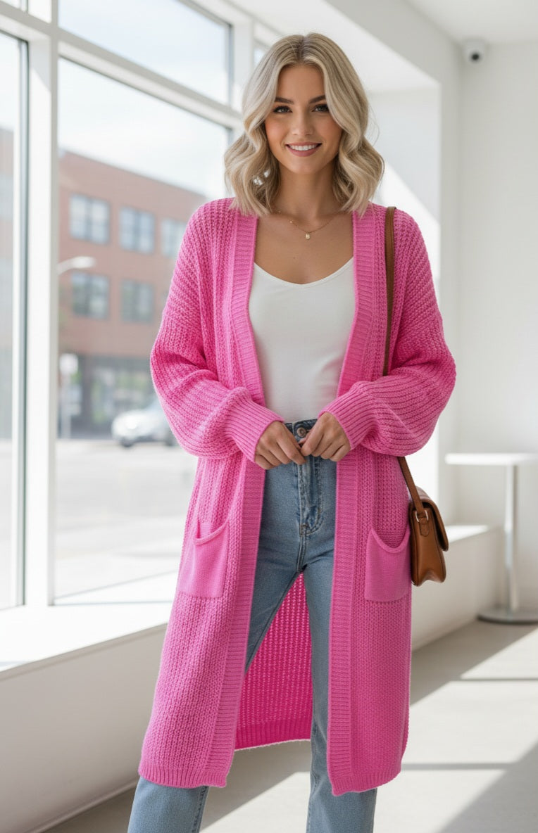 Damen Cardigan Pink – Leuchtend & Modern mit Taschen