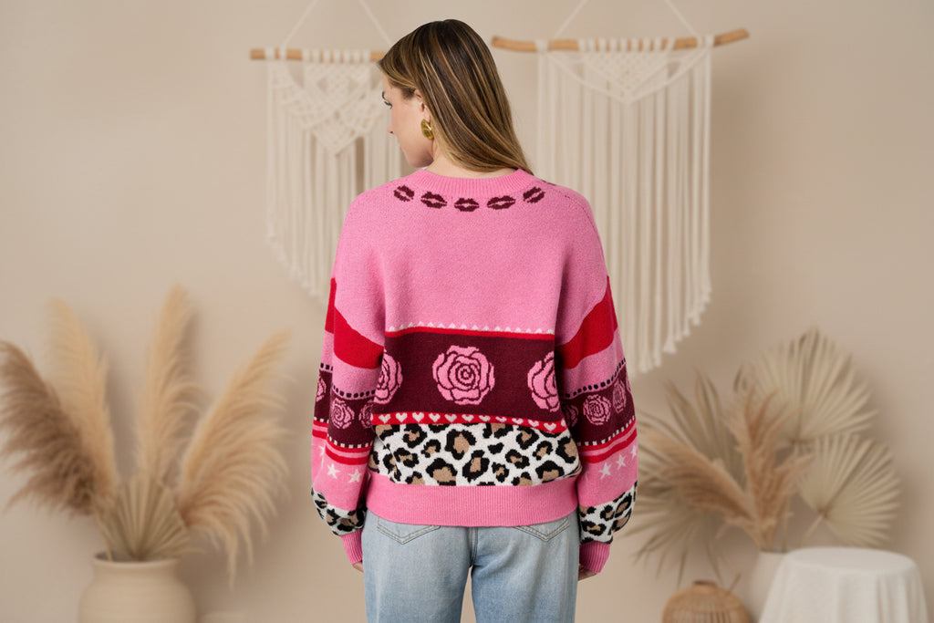 Knitted Polyester Fiber Women's Cardigan Casual Floral Print