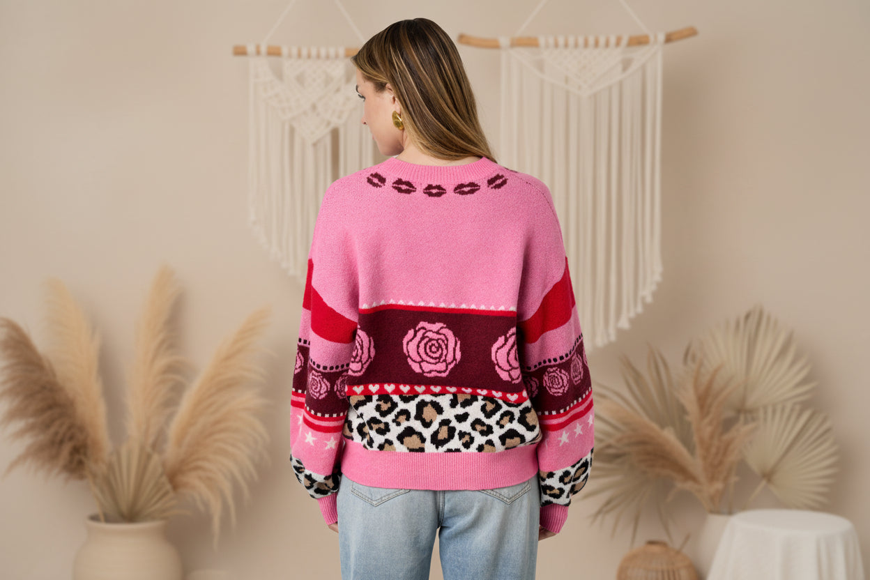 Knitted Polyester Fiber Women's Cardigan Casual Floral Print