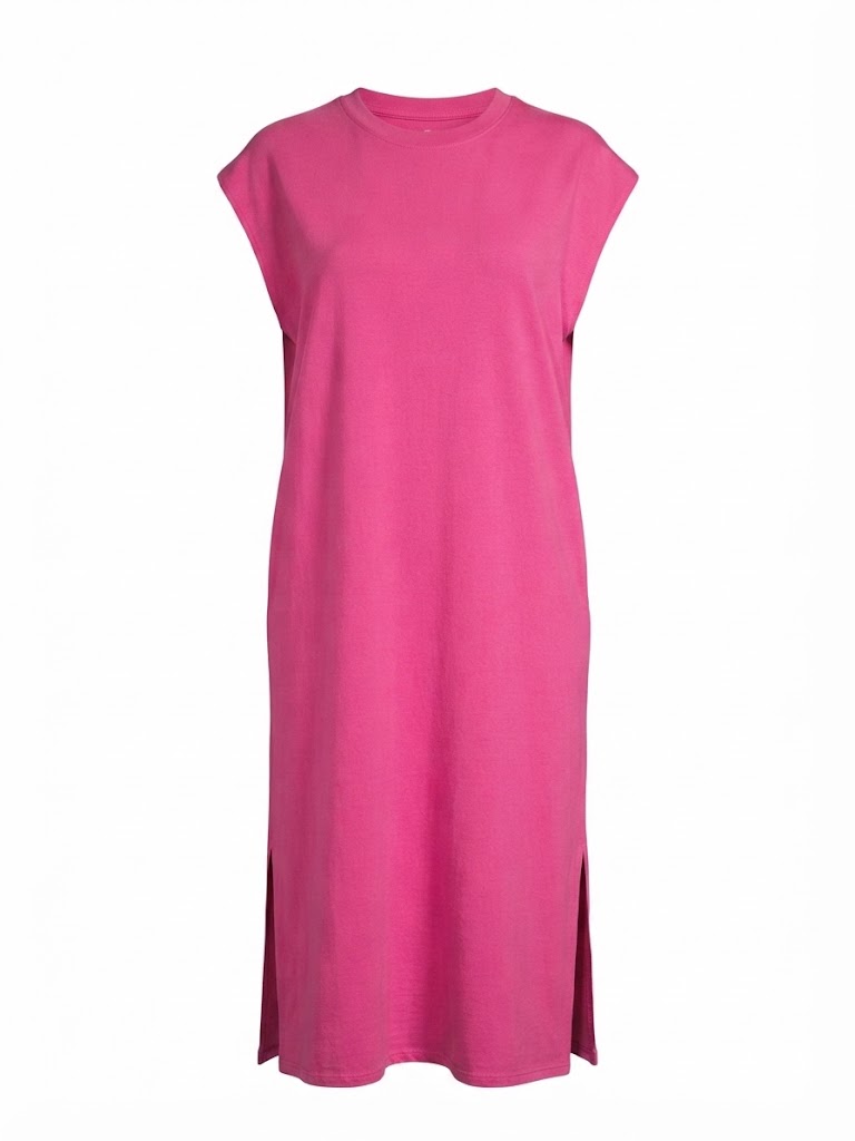 T-Shirt Mididress mit Seitenschlitzen | Braun & Pink | One Size S-L