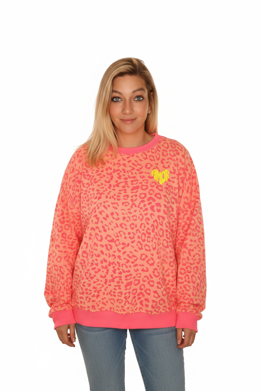 Amor Club Pullover Damen Neon Koralle – GMC Freisteller weißer Hintergrund