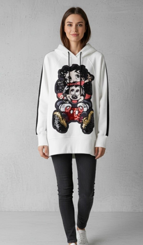 Women's, sweater, Mickey, glitter, eye-catching, autumn, winter, hooded, sporty, beautiful, glamorous, Betty