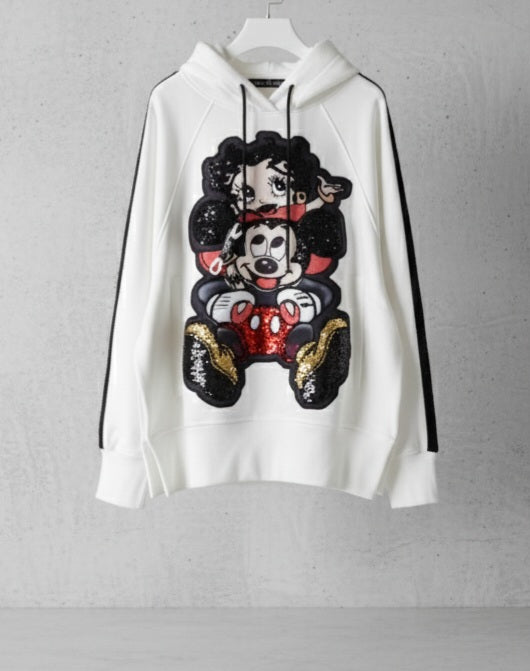 Women's, sweater, Mickey, glitter, eye-catching, autumn, winter, hooded, sporty, beautiful, glamorous, Betty
