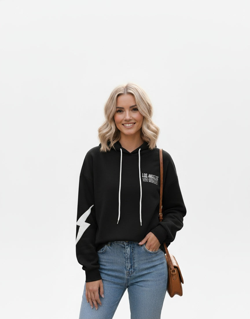Damen L.A. Blitz Hoodie – Urban Streetstyle in Schwarz & Weiß