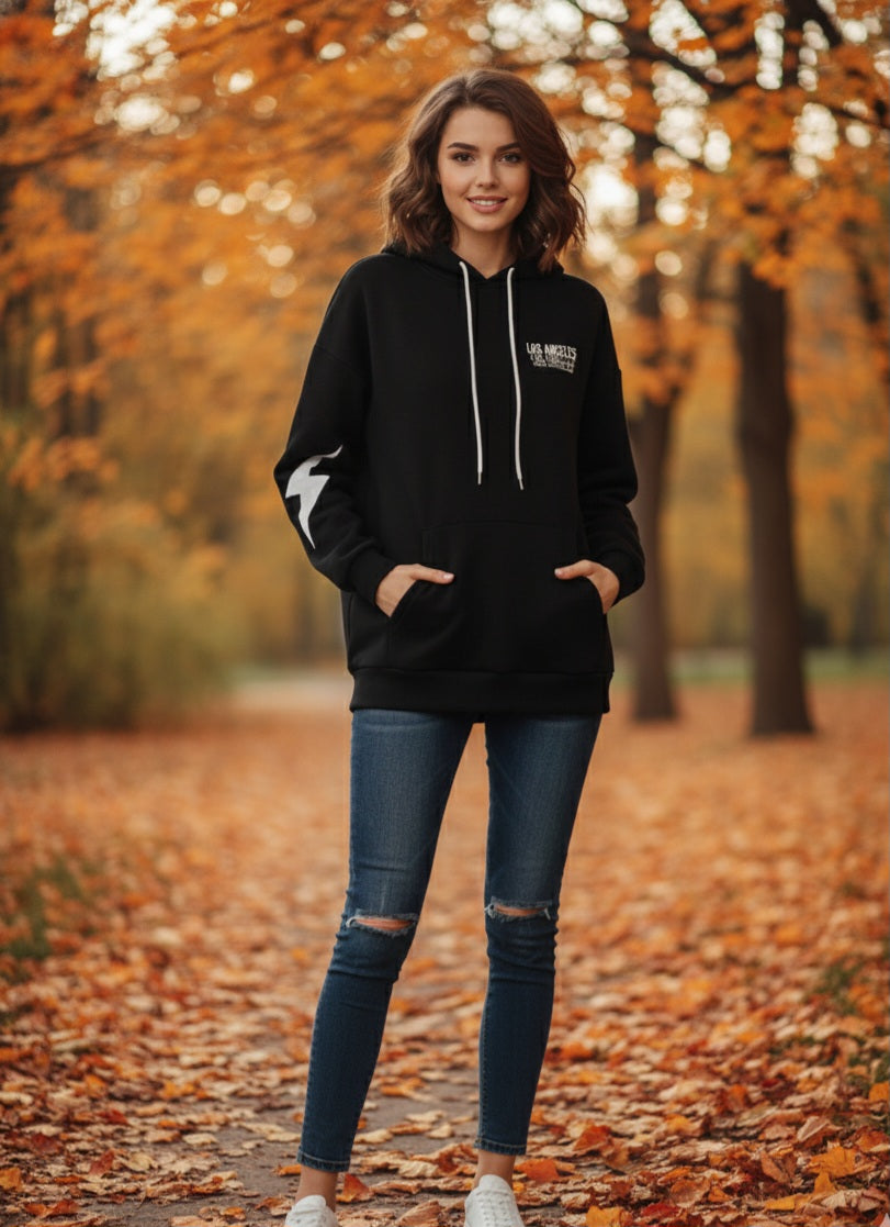 Damen L.A. Blitz Hoodie – Urban Streetstyle in Schwarz & Weiß