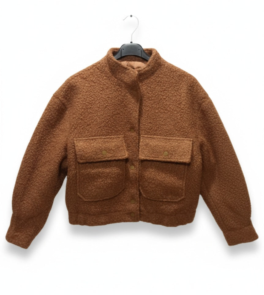Damen Teddy-Jacke Braun – Kuschelig mit Taschen für Herbst & Winter