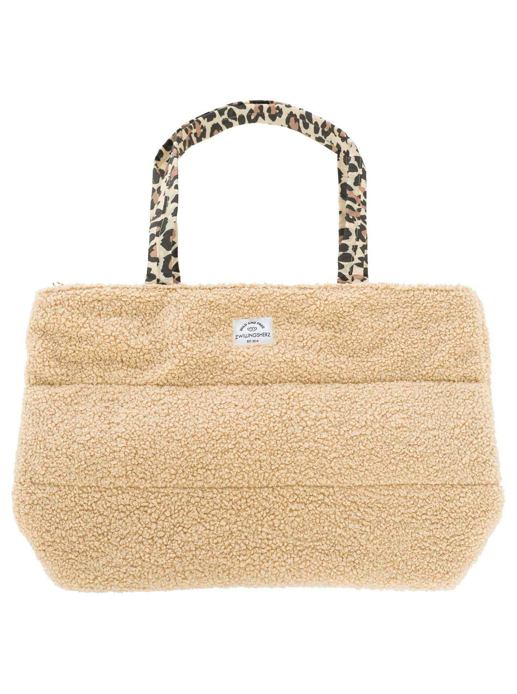 Teddy Shopper Tasche Herbst Damen Beige mit Leo-Henkeln – Zwillingsherz Shopper Bag Frontansicht
