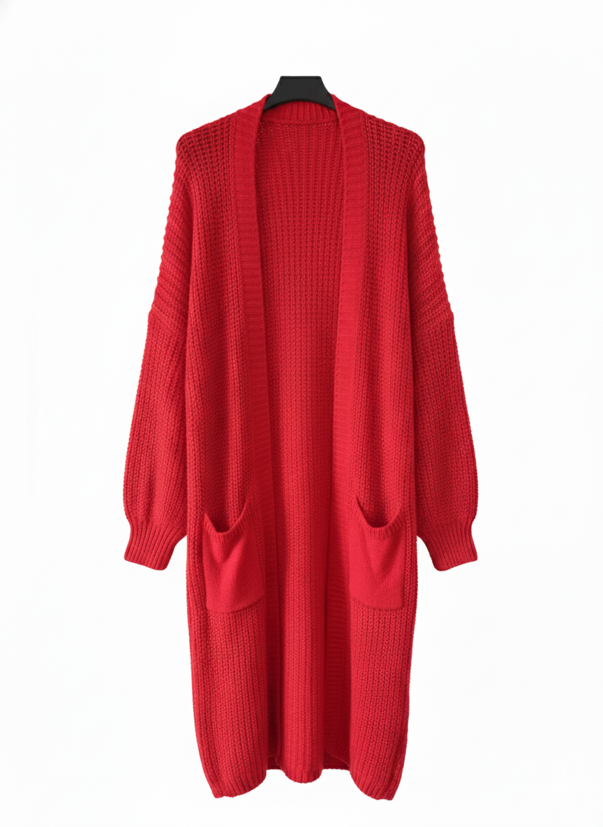 Women's cardigan, autumn/winter, light red, modern, chic, cozy, eye-catching, oversized