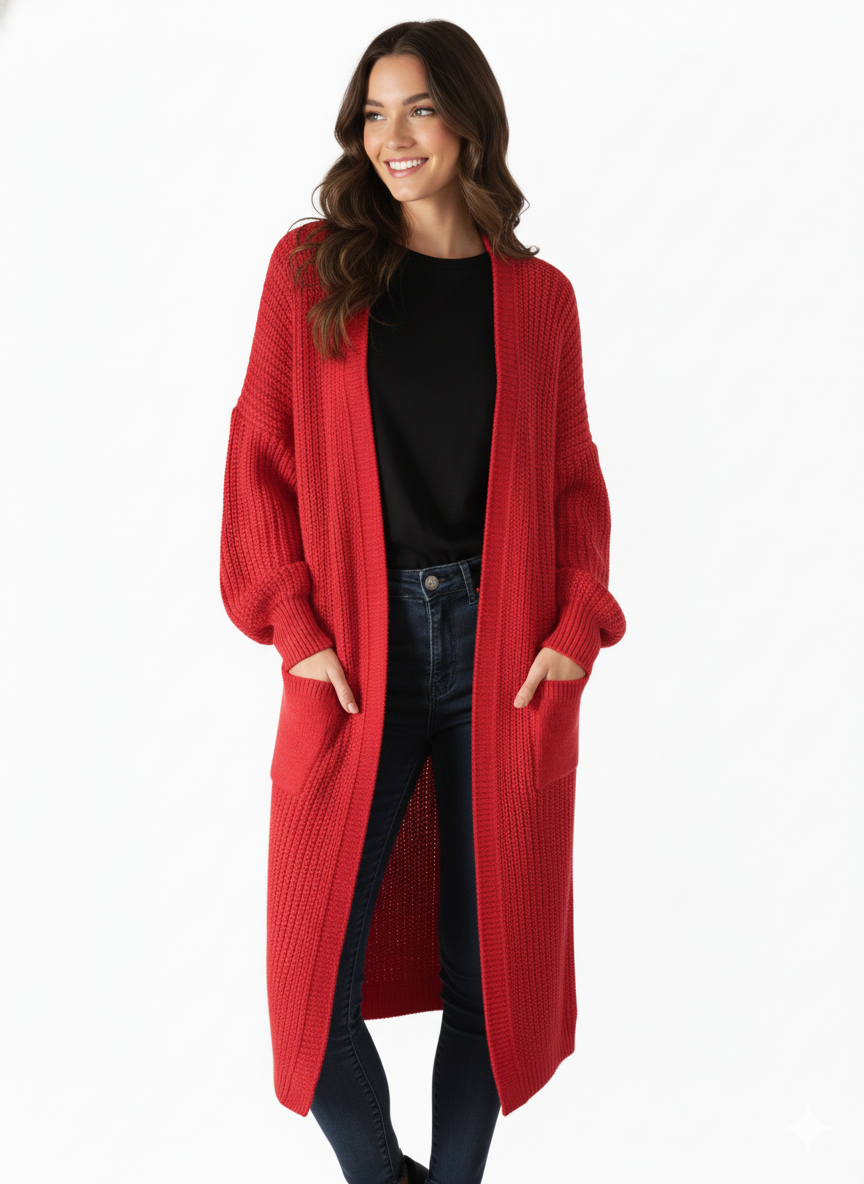 Damen Cardigan Hellrot – Modern & Gemütlich im Oversize-Schnitt
